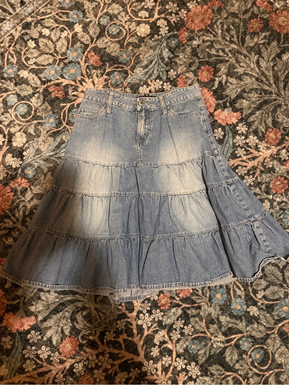 Y2K Denim Tiered A-Line Skirt - Light Blue